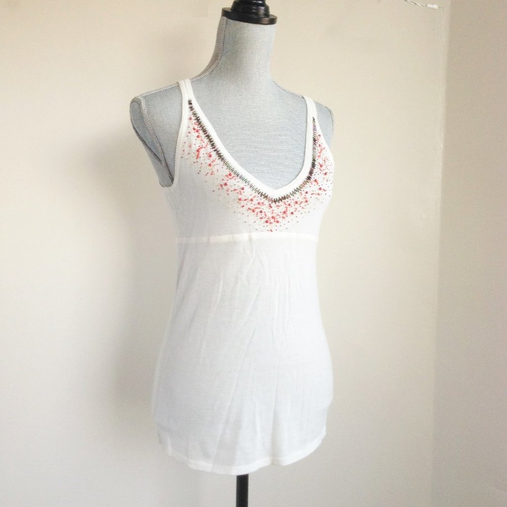 J.Crew Cashmere Beaded Cami Ivory Cream Off White Camisole V-neck 74203 sz L